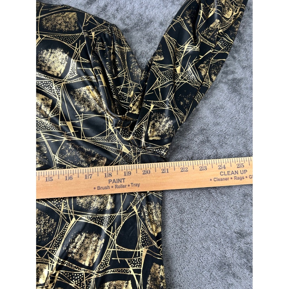 Lauren Lee Vintage Gold Black Geometric Mock Neck Blouse Long Sleeve Top size 12 - Picture 4 of 8